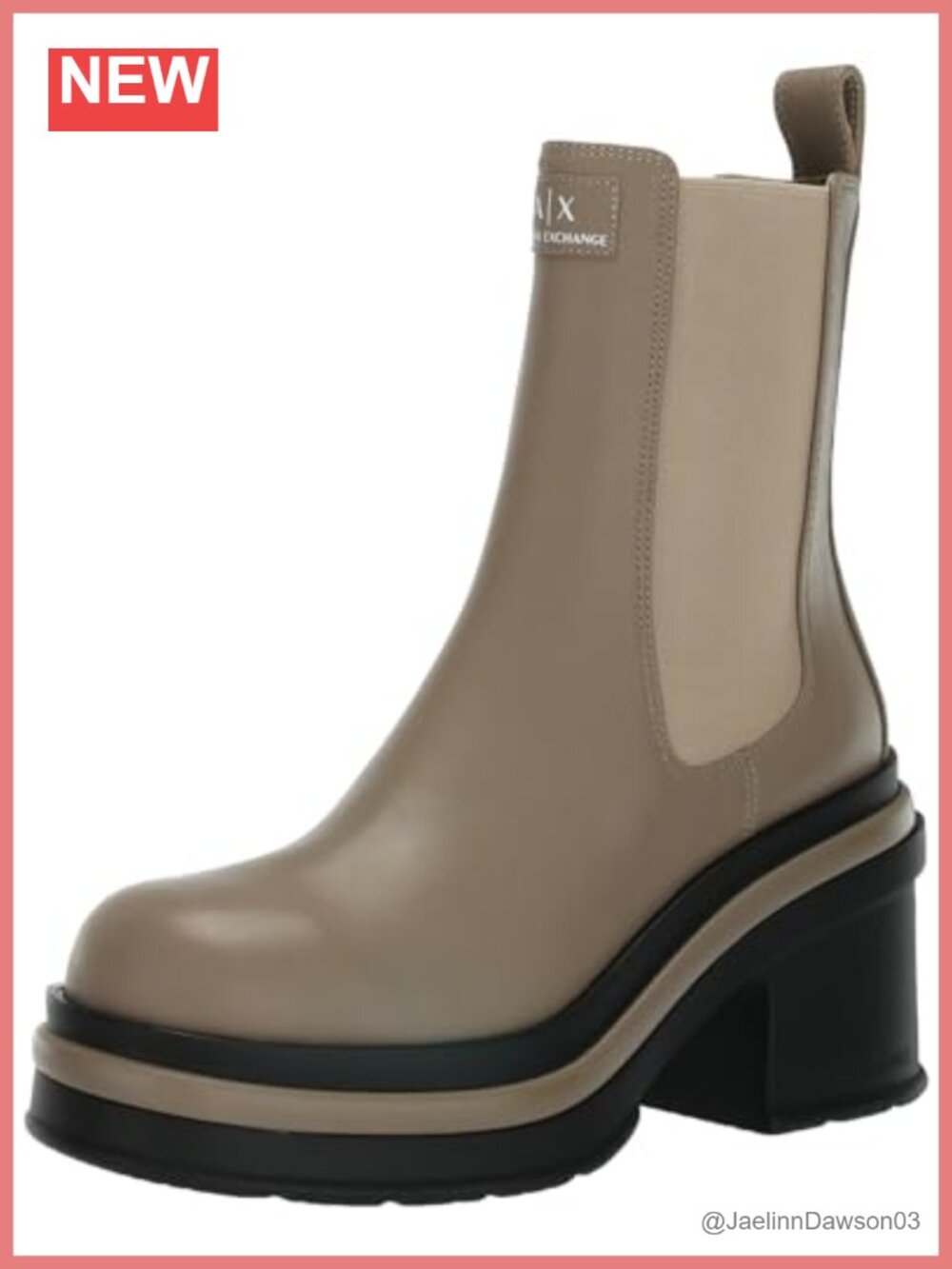 Armani Exchange Chunky Block Heel Platform Boot Ankle-High Rubber Sole Pull-On